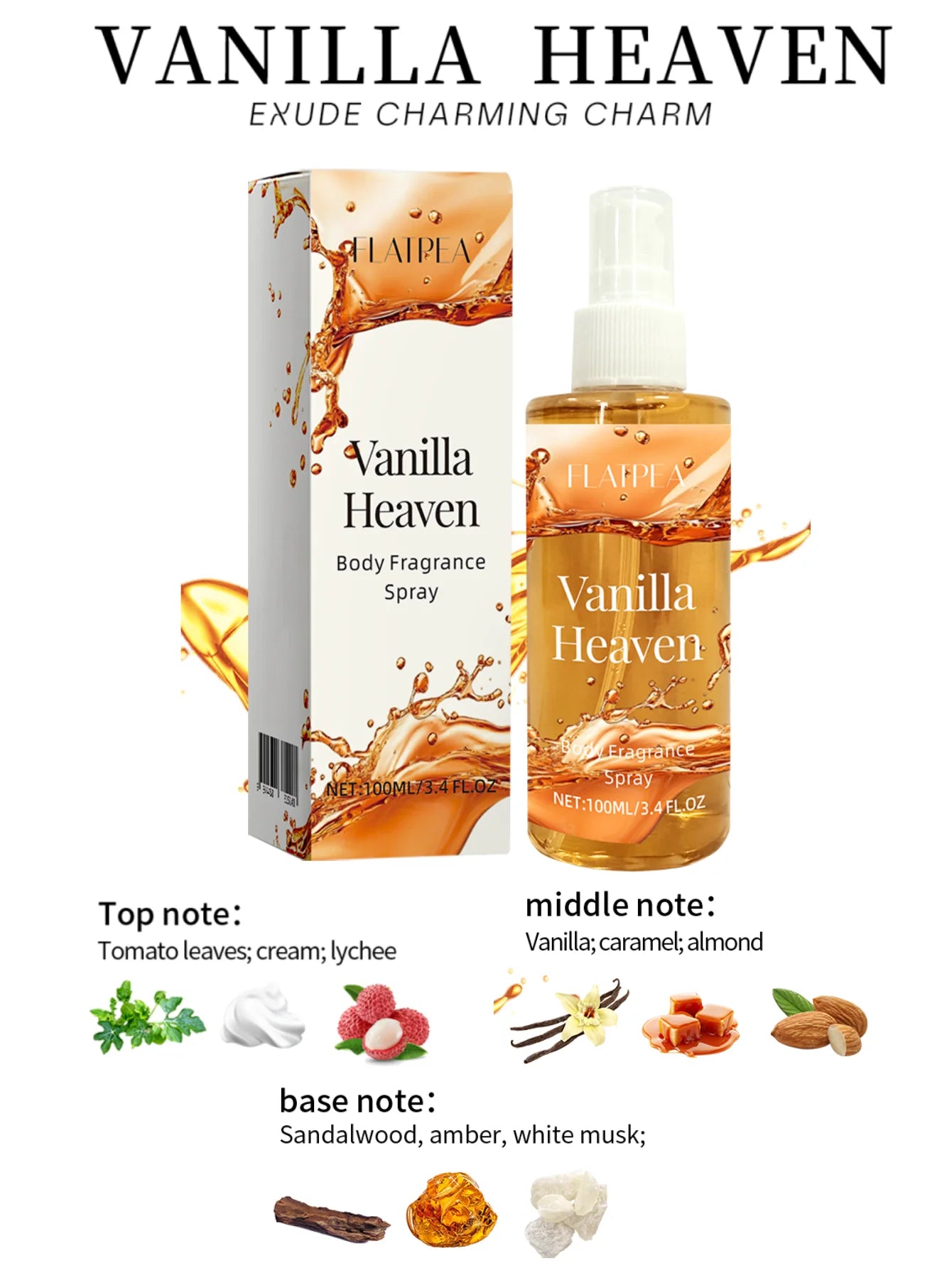 100ml Vanilla Fragrance Fragrance, Body And Hair Mist, Long-Lasting Scent, Suitable For Business Occasions, Dates