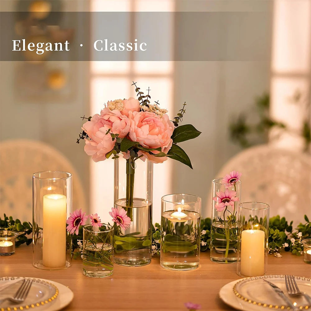 Clear Glass Cylinder Vase Glass Vases for Centerpieces, Modern Floating Candle Vases for Flowers, Hurricane Vase, Candle Holder