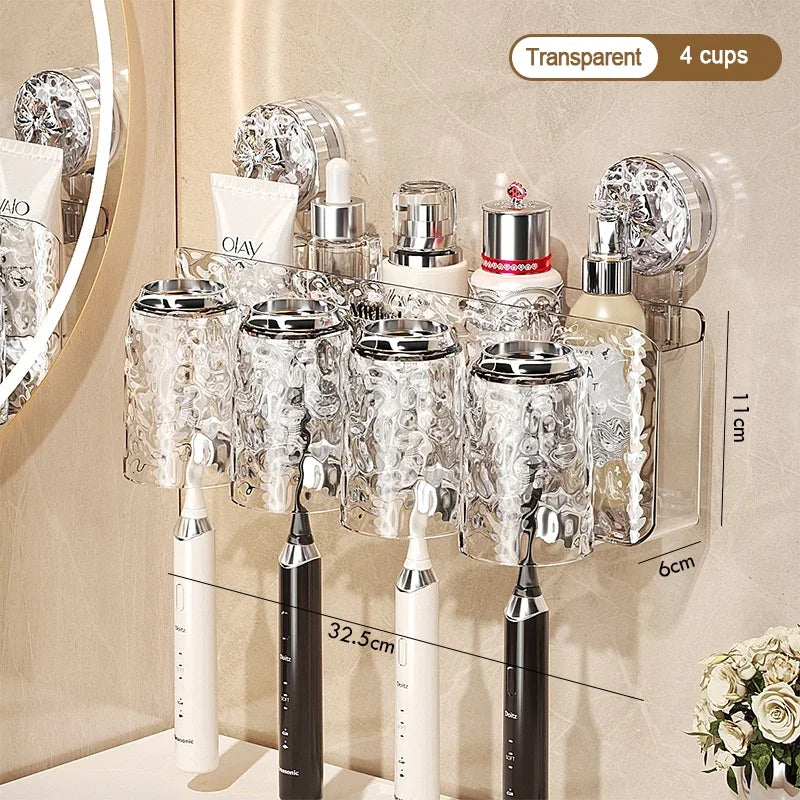 Bathroom Toothbrush Holder With Glacier Pattern Wall Mounted Non Perforated Suction Cup Storage Rack Toothbrush Set Storage Rack