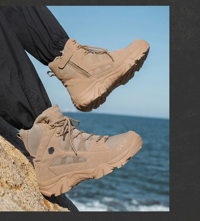 Hiking Men Shoes Mid-top Outdoor Comfortable Anti-slip Combat  Boots Men Shoes Thick-soled Sporty Keep Warm Casual Men Shoes