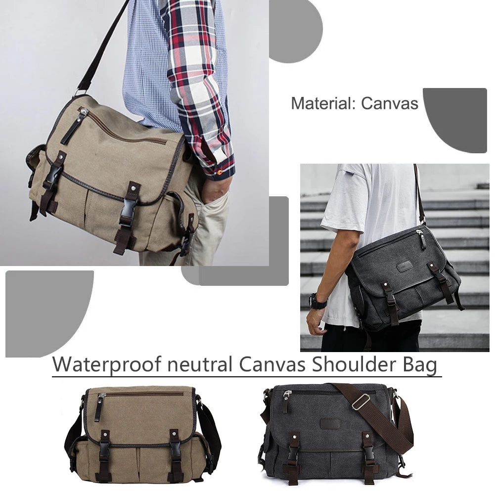 Vintage Laptop Shoulder Bag Multi Pockets Satchel Handbags Water Resistant 14 Inch Laptop Pouch Adjustable Strap for School Work