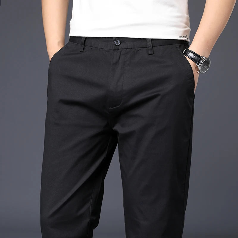 Mens Pants Cotton Casual  Stretch male trousers man long Straight High Quality 4 color Plus size pant suit  42 44 46