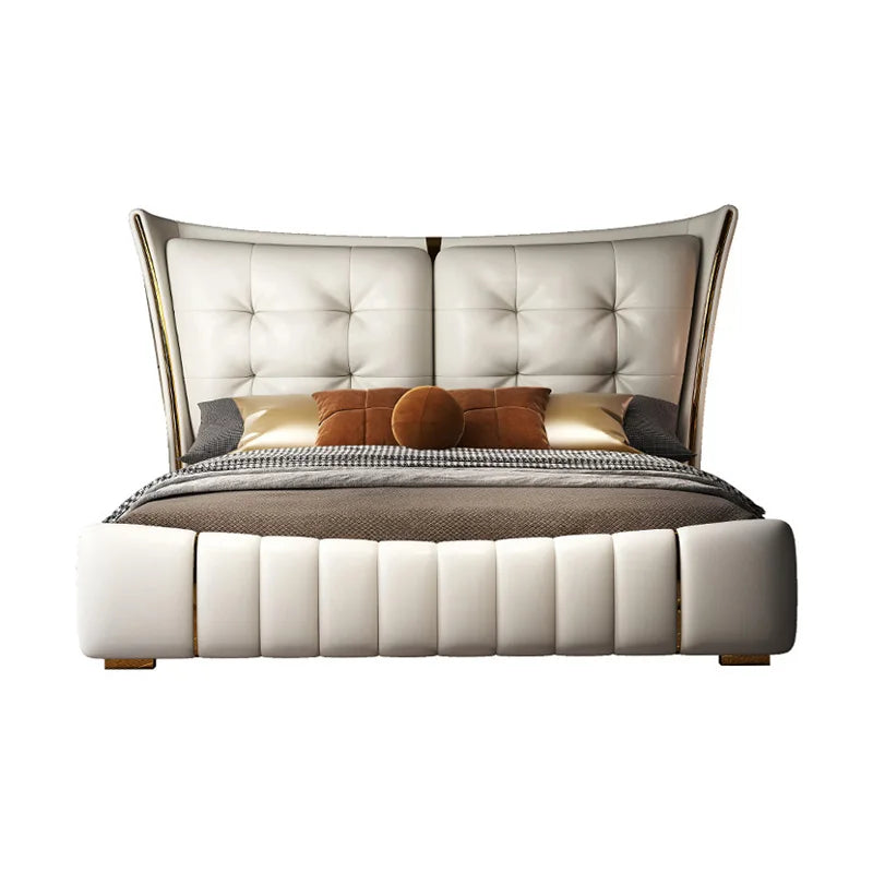 Light Luxury Leather King/Queen Bed Modern Soft Package Bed and Bedside Table for Bedroom Wedding Bed Solid Wood Bed Frame