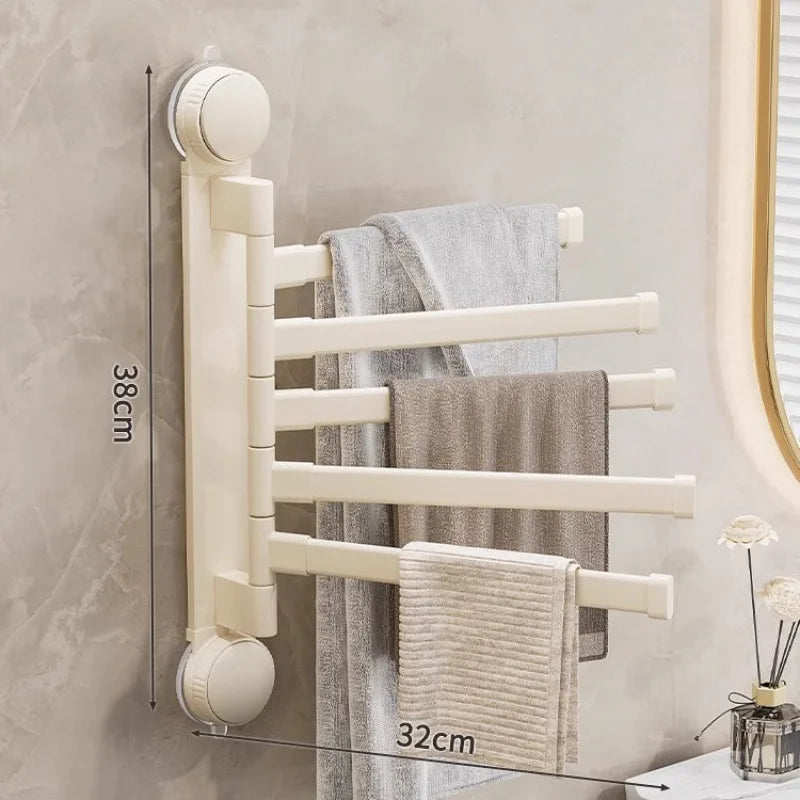Suction cup no-punch bathroom rotating towel rack bathroom multi-rod drying rack towel bar on wall