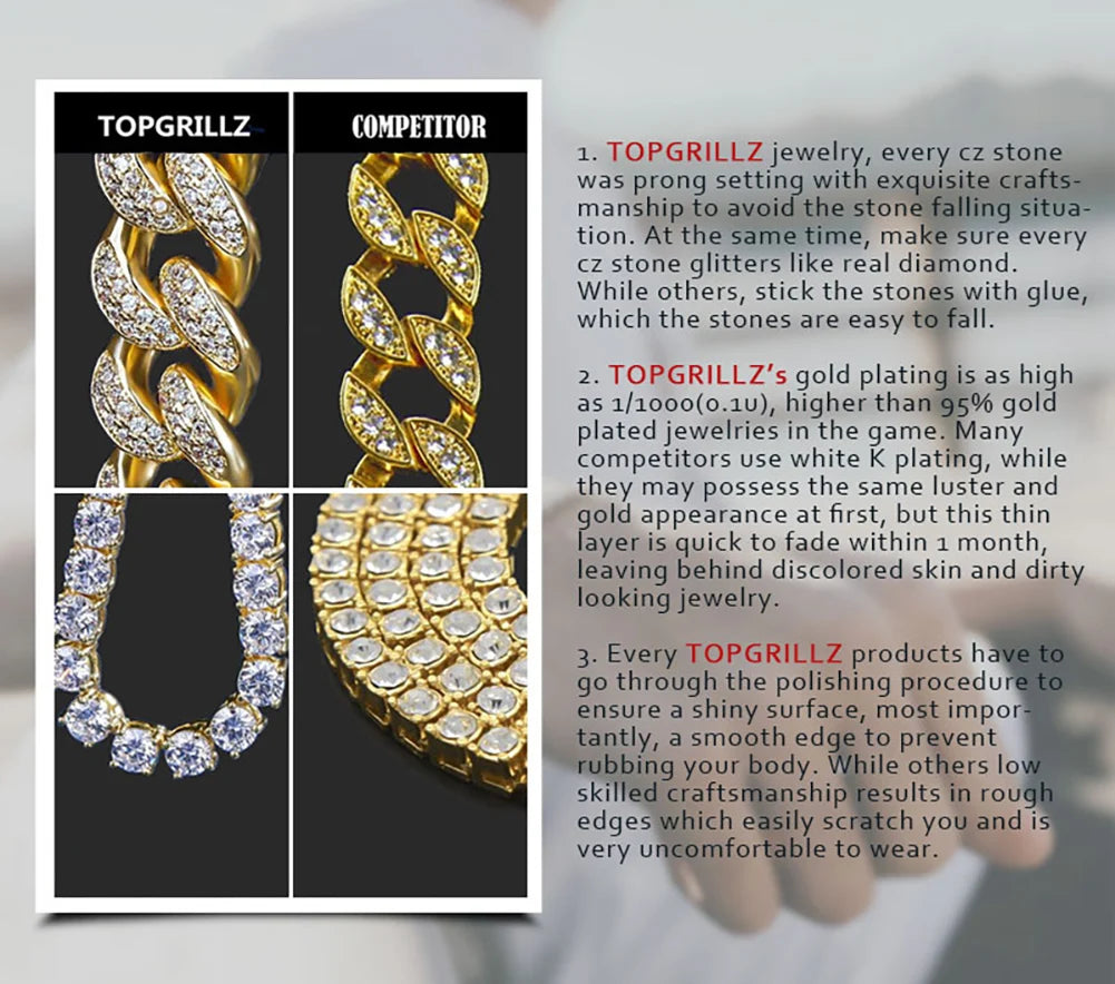 TOPGRILLZ 8mm Rope Chain Hip Hop Necklace Gold Silver Color Iced Out Micro Pave CZ Necklace Men Women Jewelry Gift