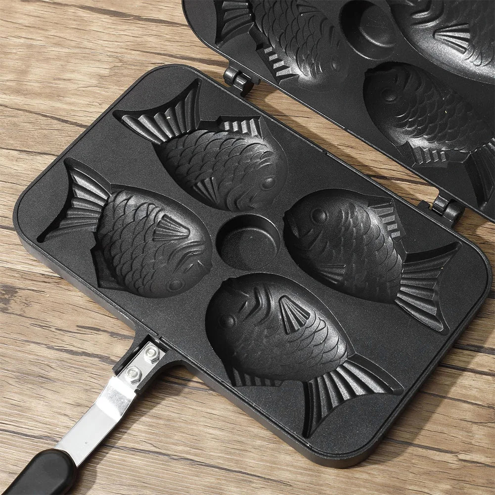 Kitchen Japanese Taiyaki Double Fish Shaped Hot Dessert Waffle Cake Maker Pan Japanese Pancake Double Pan Fry Pan Waffle Molds