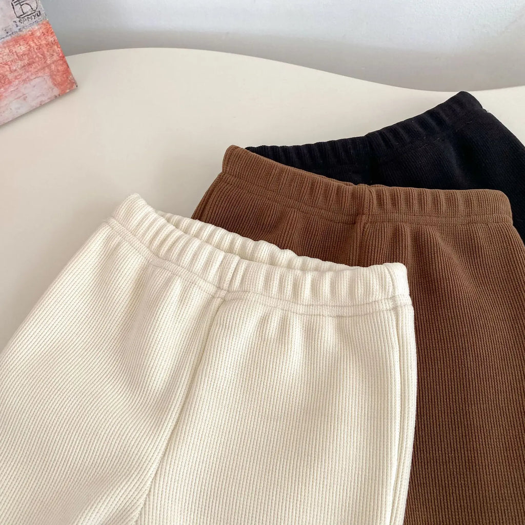 2025 Autumn Collection Girls' Velvet Bellbottom Pants with Western Style Lace Pants, Versatile Warm Baby Girls' Casual Pants