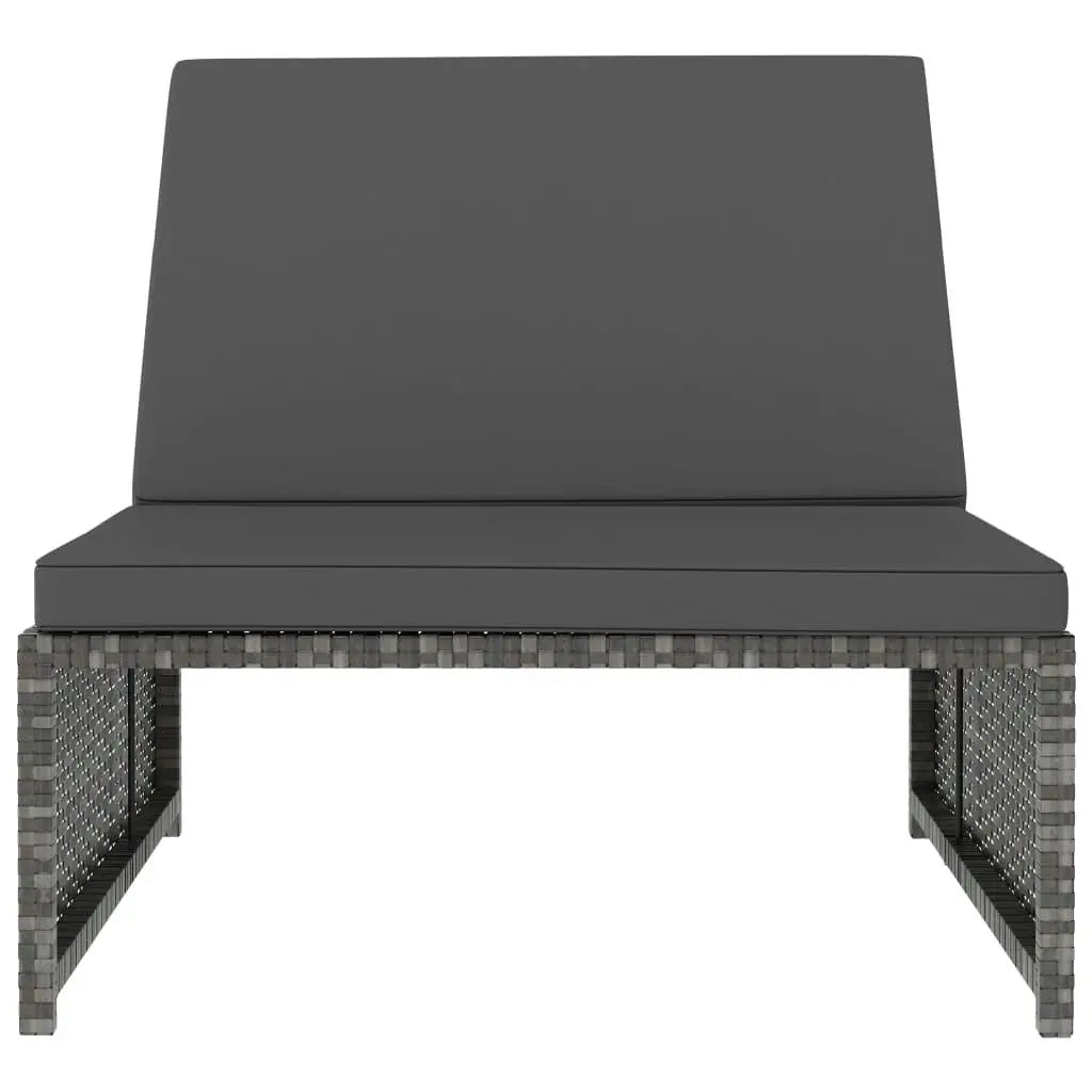 2-Piece Gray Poly Rattan Reclining Patio Chairs Set with Table - Outdoor Furniture