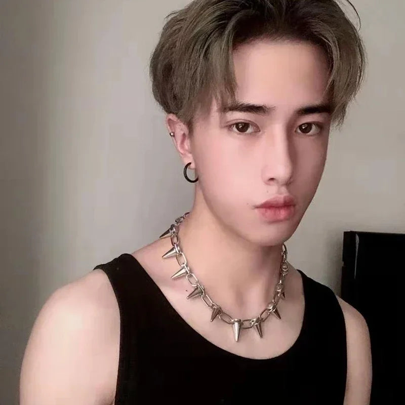 Fashion Punk Spike Chokers Necklaces Goth Rivet Collar Choker Necklace Metal Spike Link Chain Unisex Rock Night Club Jewelry