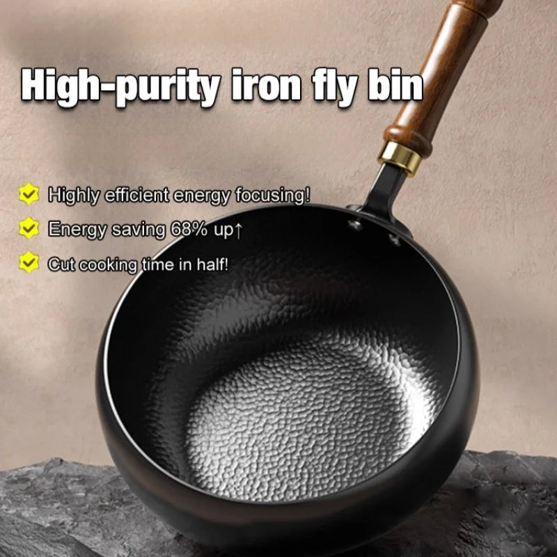 Big Belly Pot Household Hand Hammered Traditional Deepened Non-stick Iron Pot Multipurpose Uncoated Small Frying Pan with Lid