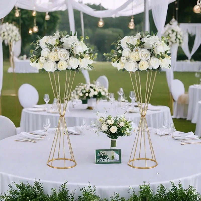 Metallic Gold Flower Stand，Rustproof Centerpiece for Wedding Table, Christmas Party Decor with Metal Base, Floral Vase Holder