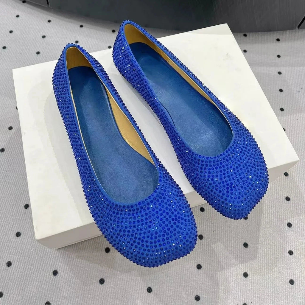 2025 Newest Spring Handmade BlingBling Blingbling Diamond Flats Ballet Dance Shoes Mary Janes Shallow Mouth Single Shoes Female