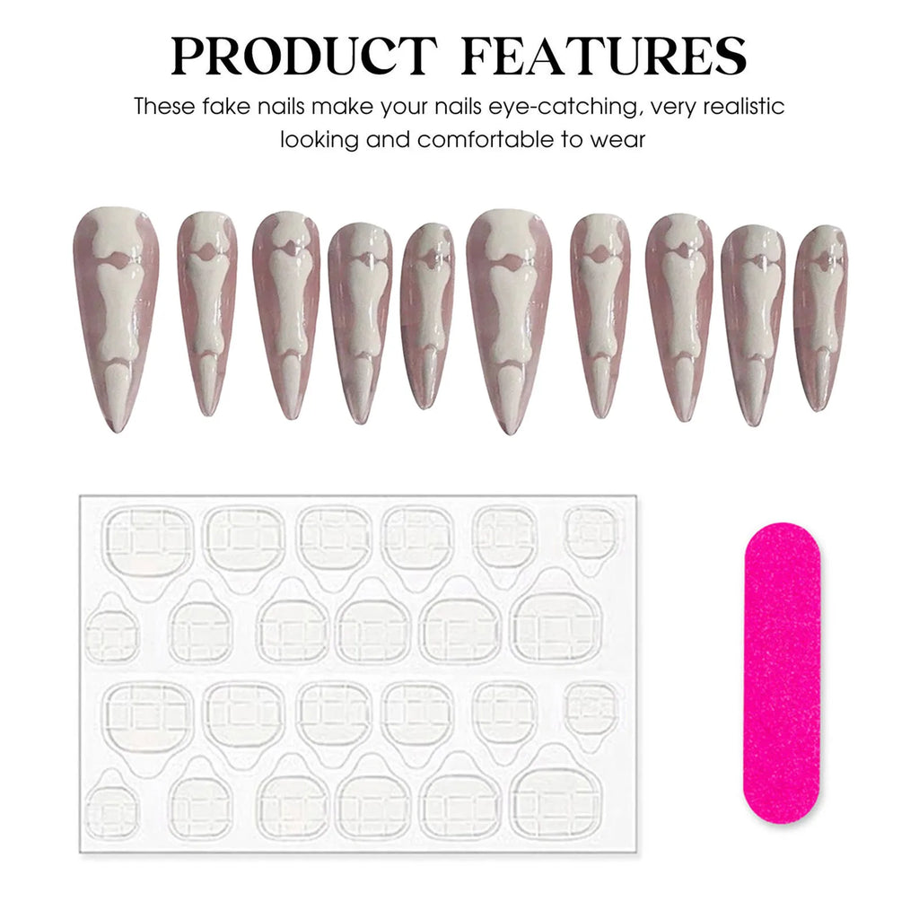 10pcs/1set Halloween Long Pointed Head Fake Nails Natural Unbreakable Nail Simple Wear For Fingernail DIY Nails Decoration