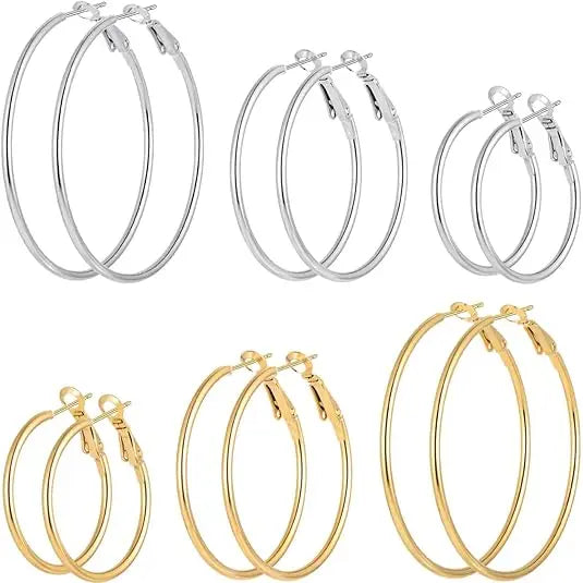 6pair /set Smooth Open Women Men Hoop Earrings Stainless Steel Ears Jewelry Accessories, Birthday Gifts. Party Gifts
