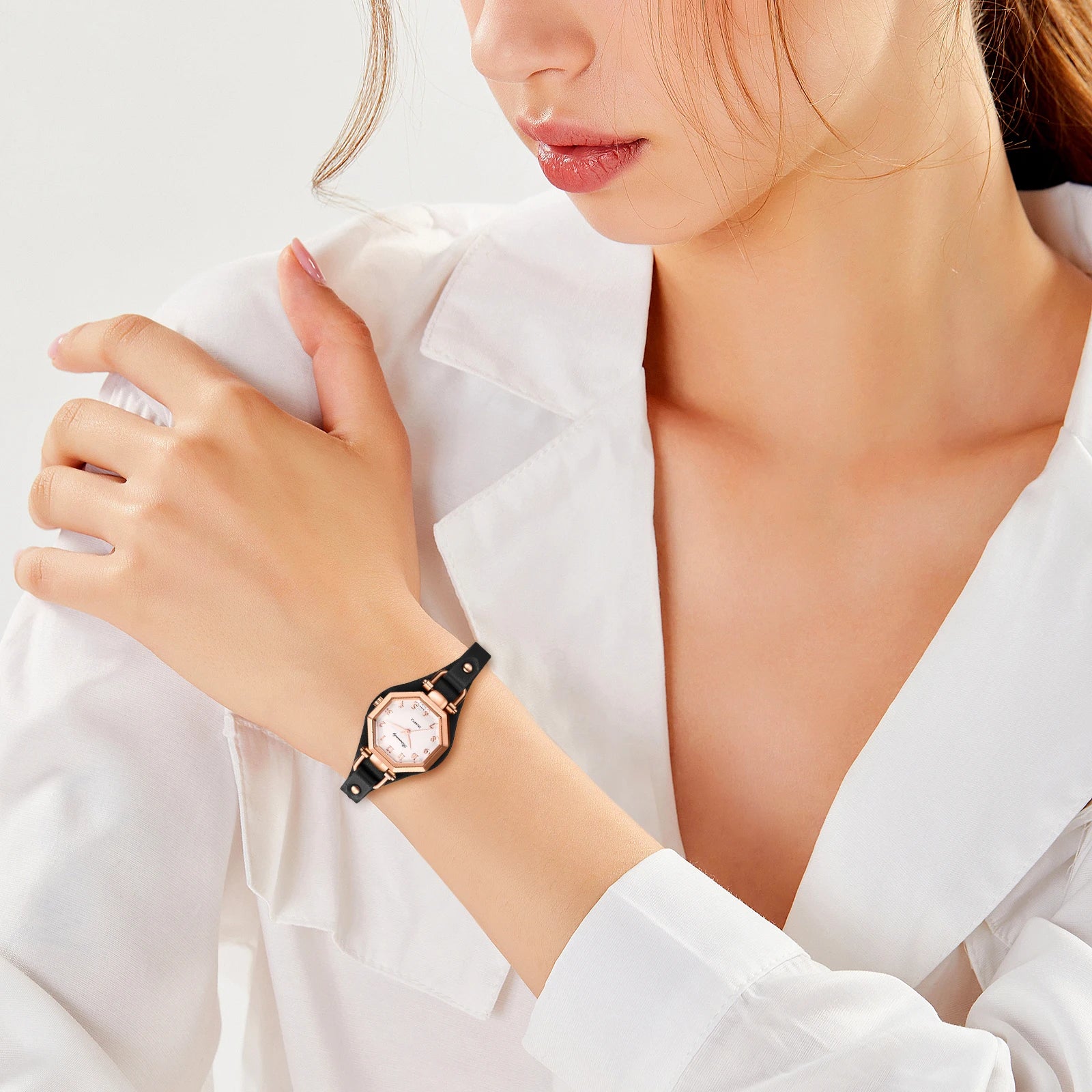 LANCARDO Ctagonal Leather Bracelet for Women Strap Waterproof Analog Quartz Arabic Digital Scale Exquisite Fashion Watch