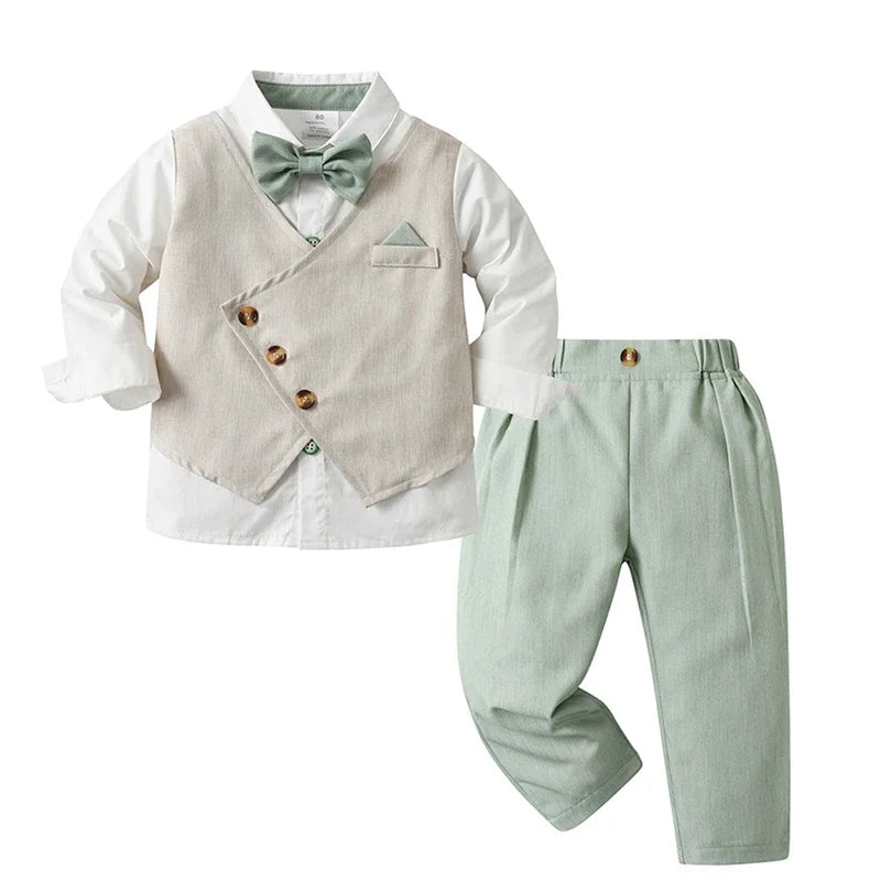 Baby Boy Clothes Sets Formal Suit Boys Long Sleeve Shirt Vest Trousers 3Pcs Sets Children Gentleman Birthday Party Clothing 1-6Y