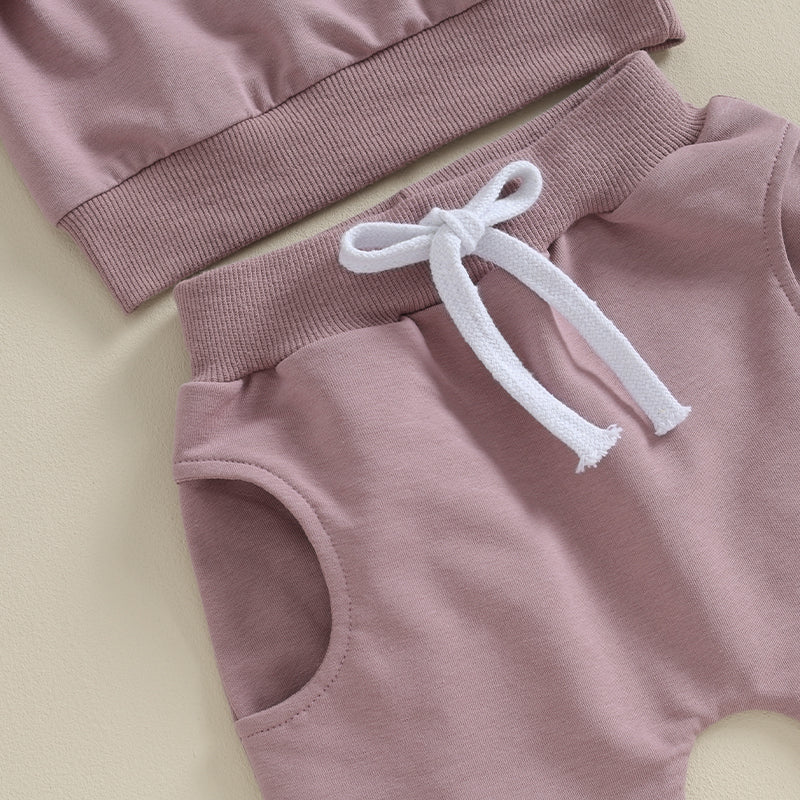 Tregren 0-24M Infant Baby Girls Clothes Long Sleeve Solid Color Sweatshirt Tops Pants 2pcs Set Outfits Toddler Casual Tracksuit