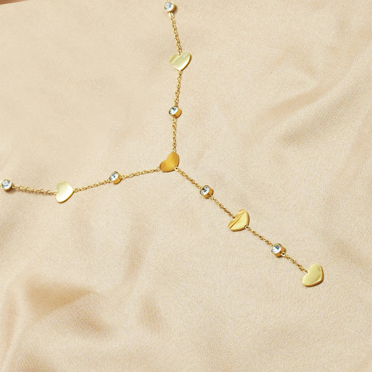 Lxalry 18K Gold-Plated Rhinestone Necklace, Recycled Steel, Simple, Hypoallergenic, Y-Shaped, Diamond-Studded Love