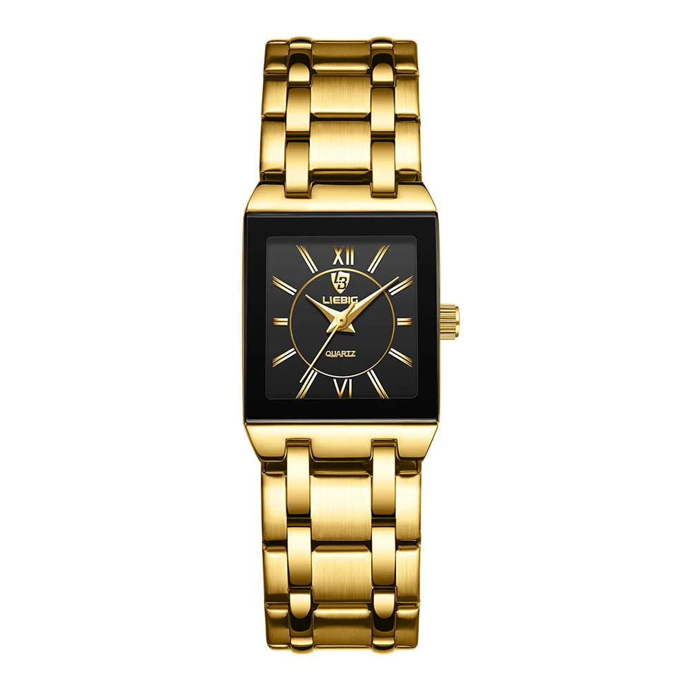 LIEBIG Luxury Golden Quartz Wristwatches For Female Girl Male Fashion 30m Waterproof Women Ladies Mens Watches Relogio Feminino