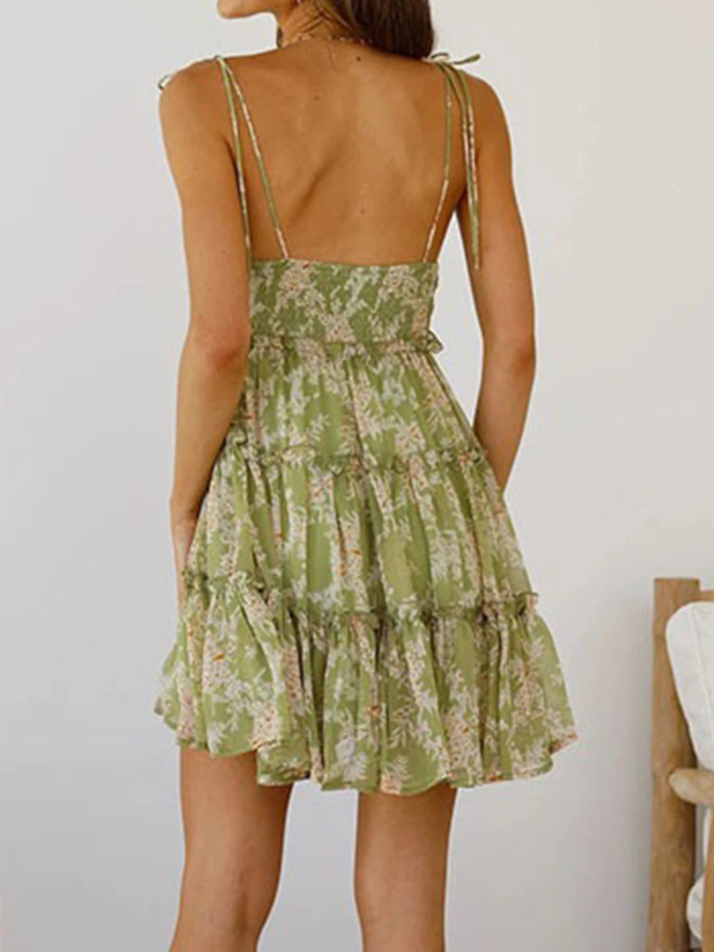 2025 New Women's Summer Floral Print Suspender Mini Dress, Bohemian Style Multi-Layered Ruffle Edge Dress, Women's Summer Clothi