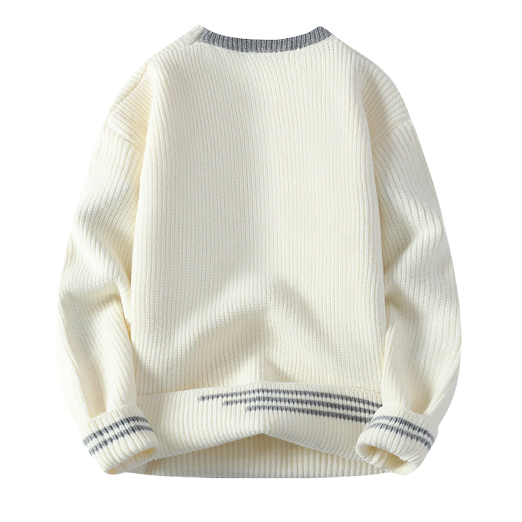 Men Retro Color Collision Twist Sweater Loose Fit Round Neck Knit Jumper Pullover Autumn Winter Casual 4 Colors Knitted Sweaters