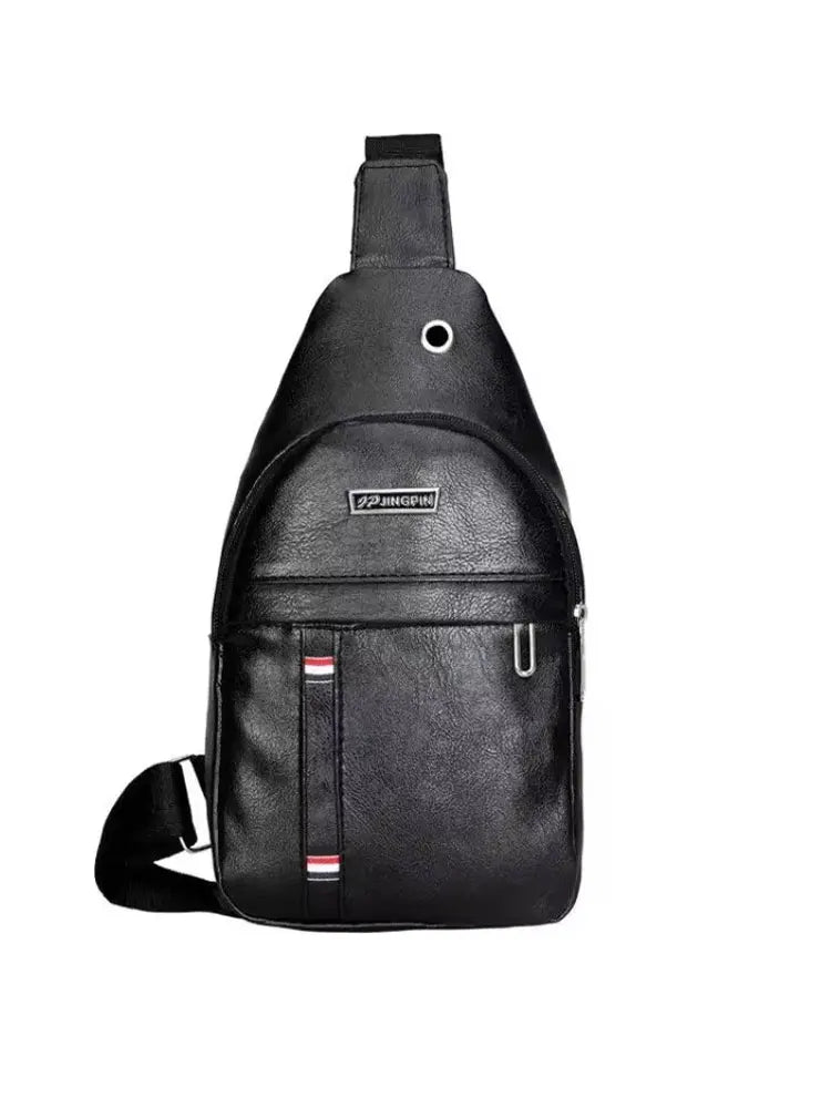 Black PU Material Simple Retro Fashion Men Crossbody Bag Sling Bag
