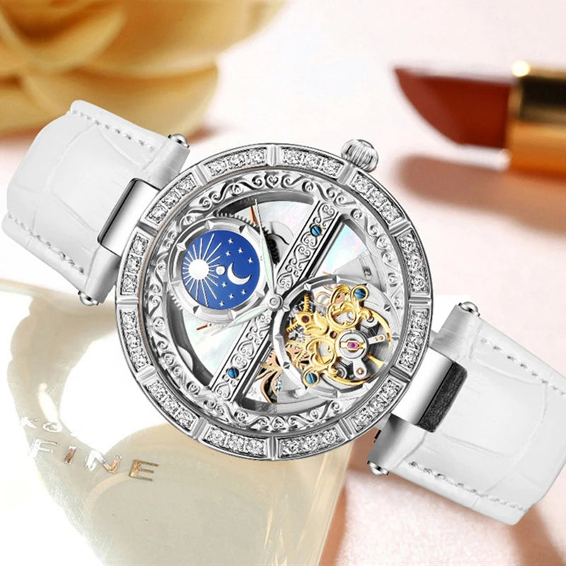 Ladies Watch Automatic Woman Luxury Fashion Waterproof Watch for Women Watches Skeleton Tourbillon Mechanical Clock Relogio New