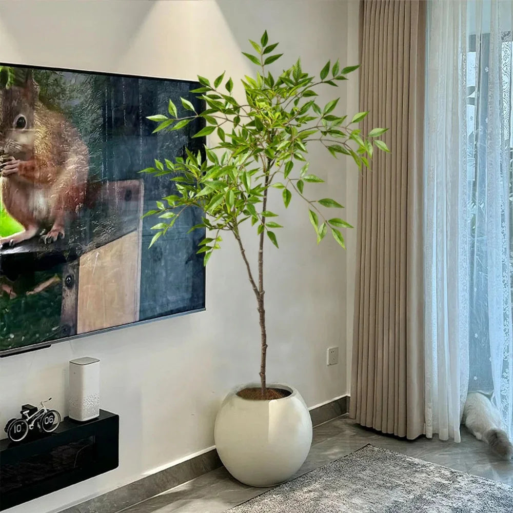 75-140cm Artificial Plants Nandina Tree Green Tall Plants Fake Leaves Plants Faux Branches for Home Garden Office Decor