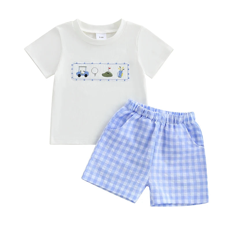 Baby Boy Casual Outfit Striped Print Short Sleeve T-Shirt Denim Shorts 2Pcs Set for Summer Beach Vacation
