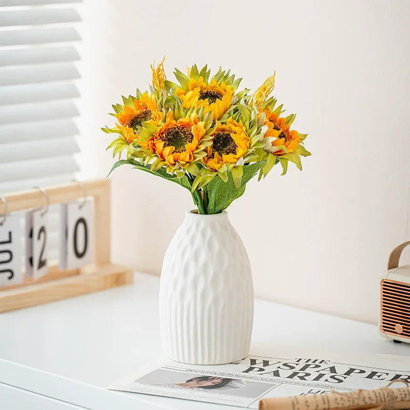 Ceramic Vases Set of 3 White Round  Design Handmade Terracotta Flower Pot Home Decor Christmas Decoration Table Centerpiece