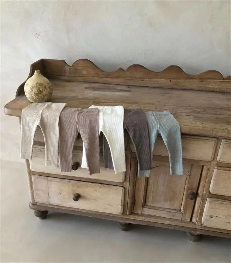 2024 New Baby Cotton Ribbed Leggings Solid Cotton Infant Stretch Pants Soft Comfortable Toddler Pants Kids Boys Girls Trousers