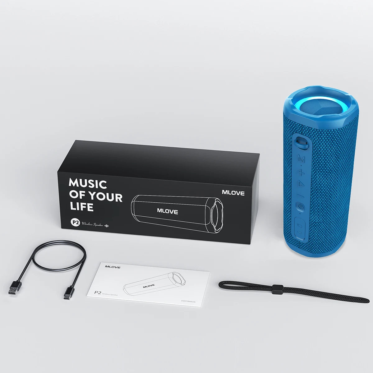 MLOVE P2 Bluetooth Speaker, Bluetooth 5.3, Dual Speakers, RGB Lights, IPX7 Waterproof, TWS Connectivity