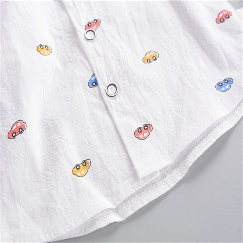 Spring and autumn toddler boy casual printing small V-neck shirt+loose jeans suit stylish and versatile.