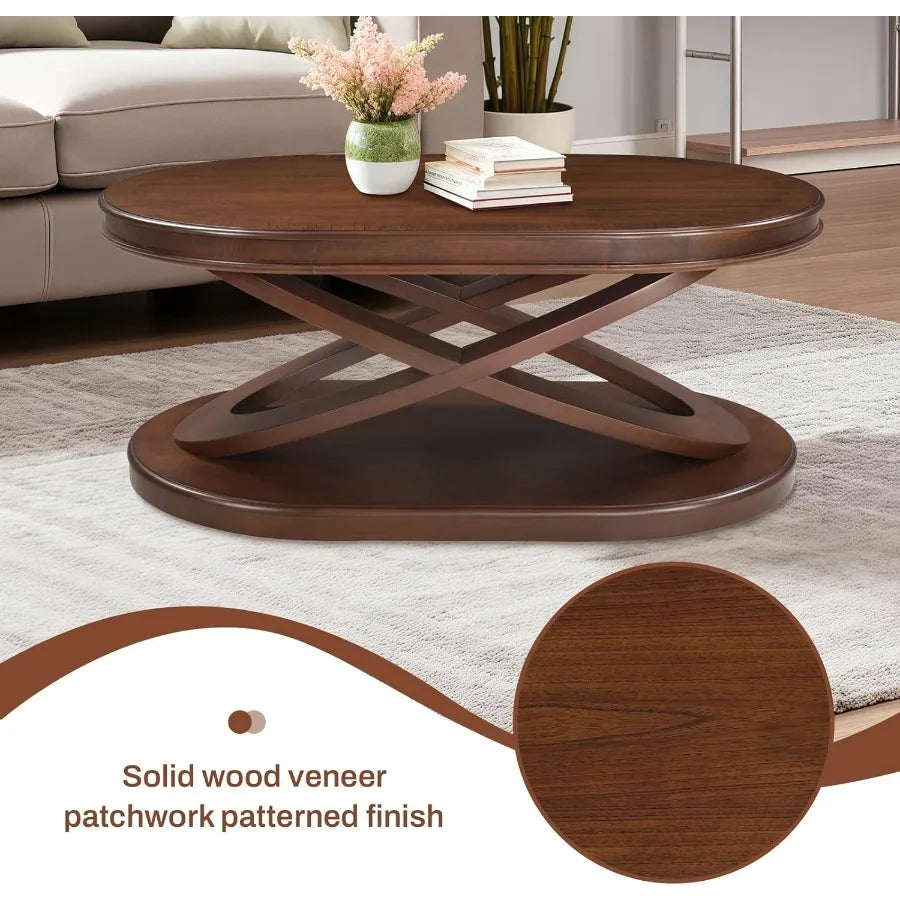 Oval Coffee Tables for Living Room 44 Inch Vintage Wood Walnut Coffee Table with Oval Base Traditiol and Unique XShaped Wooden