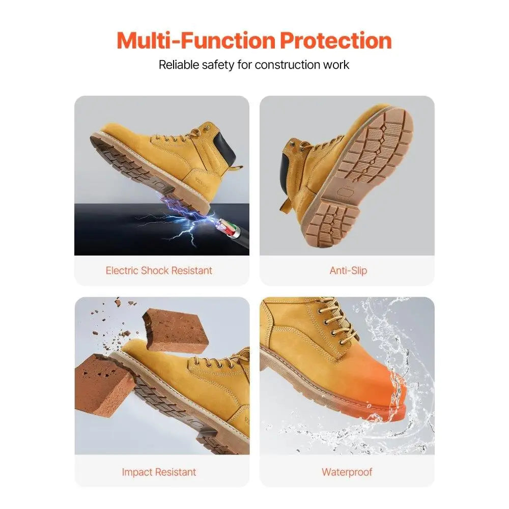 Work Boots Steel Toe Waterproof Slip Resistant US Size 8 for men