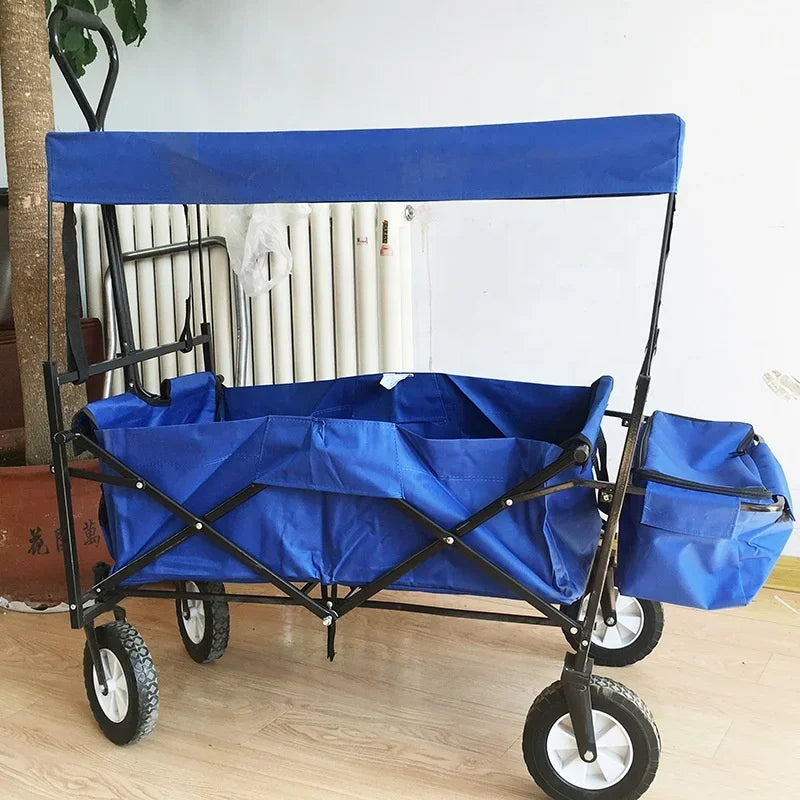 Outdoor Park Trolly Folding Garden Utility Wagon Picnic Utility Camping Cart with Wide Wheel and Brake