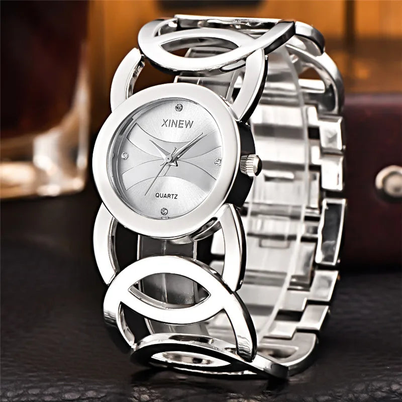 Women Big Brand Original XINEW 6438 Watches Ladies Casual Golden Luxury Quartz Bracelets Watch Relogios Feminino Fashions 2024