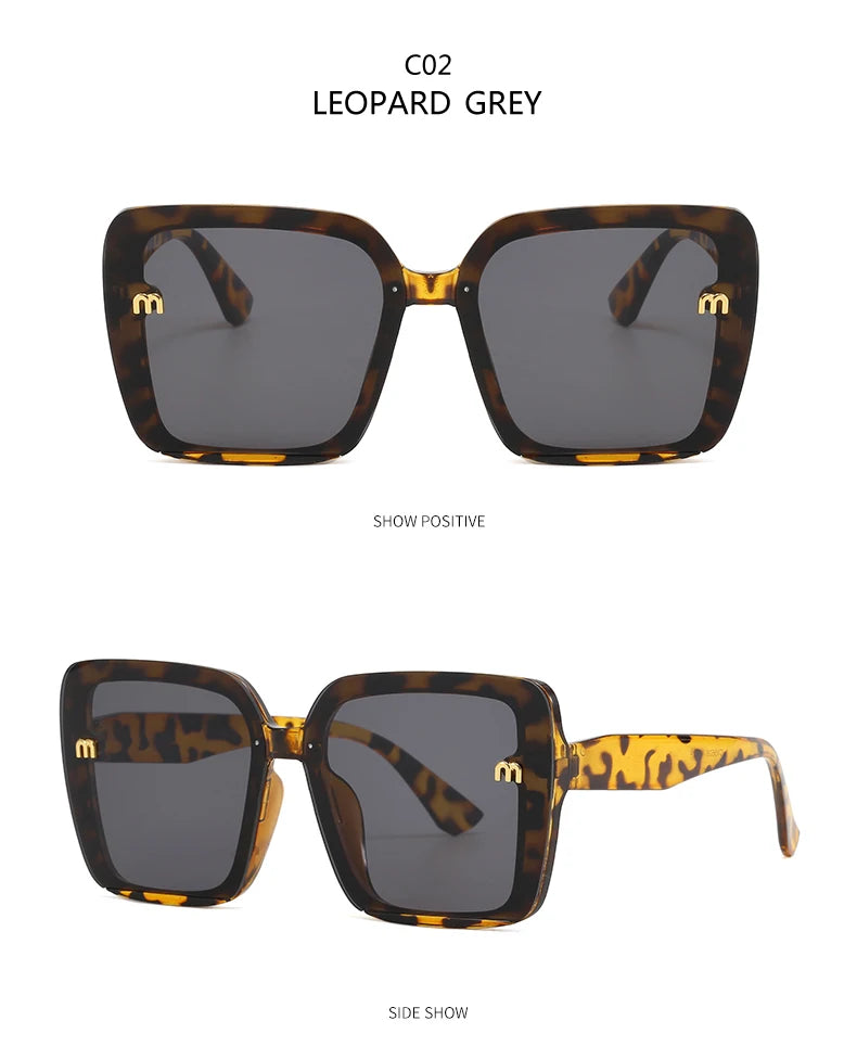 Brand Sunglasses Women's Square Classic Large Frame Fashion Men's Rectangular Letter Design Retro Sun Glasses UV400