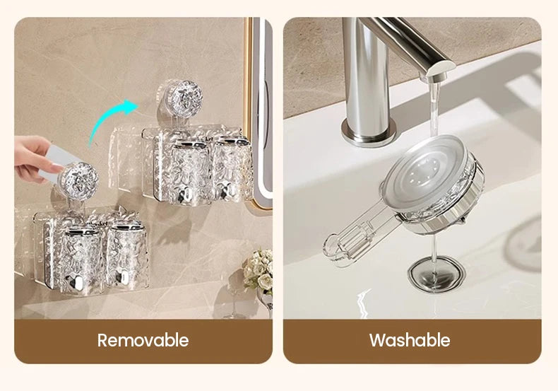 Bathroom Toothbrush Holder With Glacier Pattern Wall Mounted Non Perforated Suction Cup Storage Rack Toothbrush Set Storage Rack