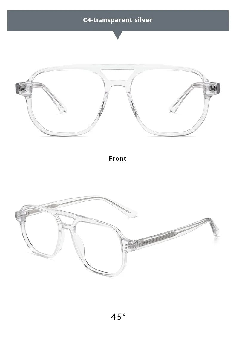 TFTB Fashion Trend Pilot Glasses Men Double Beam Acetate Ultralight Retro Optical Prescription Eyeglasses Frame Women 140mm