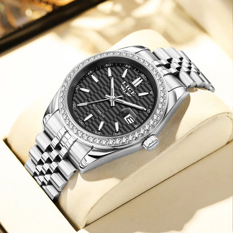 LIGE Top Luxury Men Mechanical Watches Waterproof Luminous Date Men Automatic Watch Male Sport Fashion Men's Watches+Box