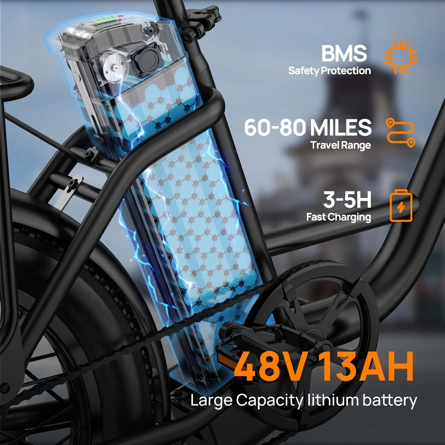 745W 20x3" Fat Tire Electric Bike 48V 13Ah Removable Battery 20MPH 7-Speed Gears Dual Disc Brakes Adult Moped for Off-Road City