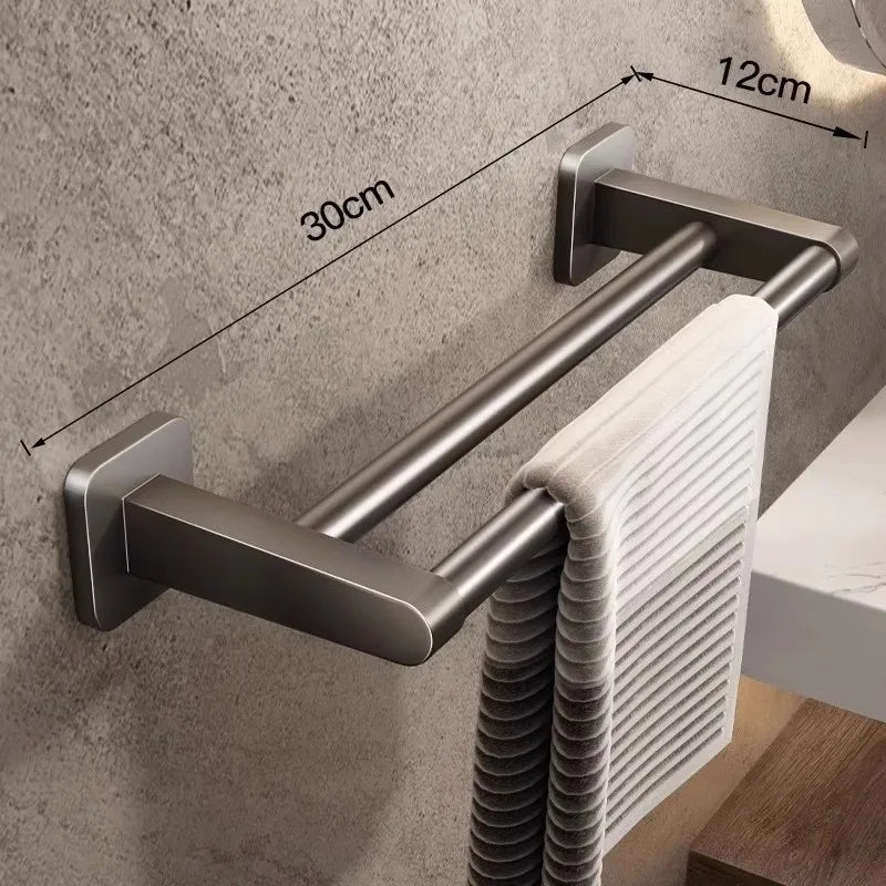 Towel rack modern space aluminum non-perforated wall mounting shelves bathroom towel rack single rod toilet storage hanger