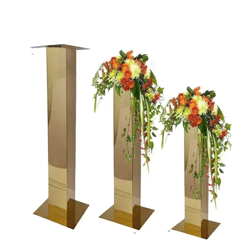 Metal Vase Wedding Table Centerpieces Stainless Steel Columnar Flower Stands Road Guide Christmas Party Hotel Decoration