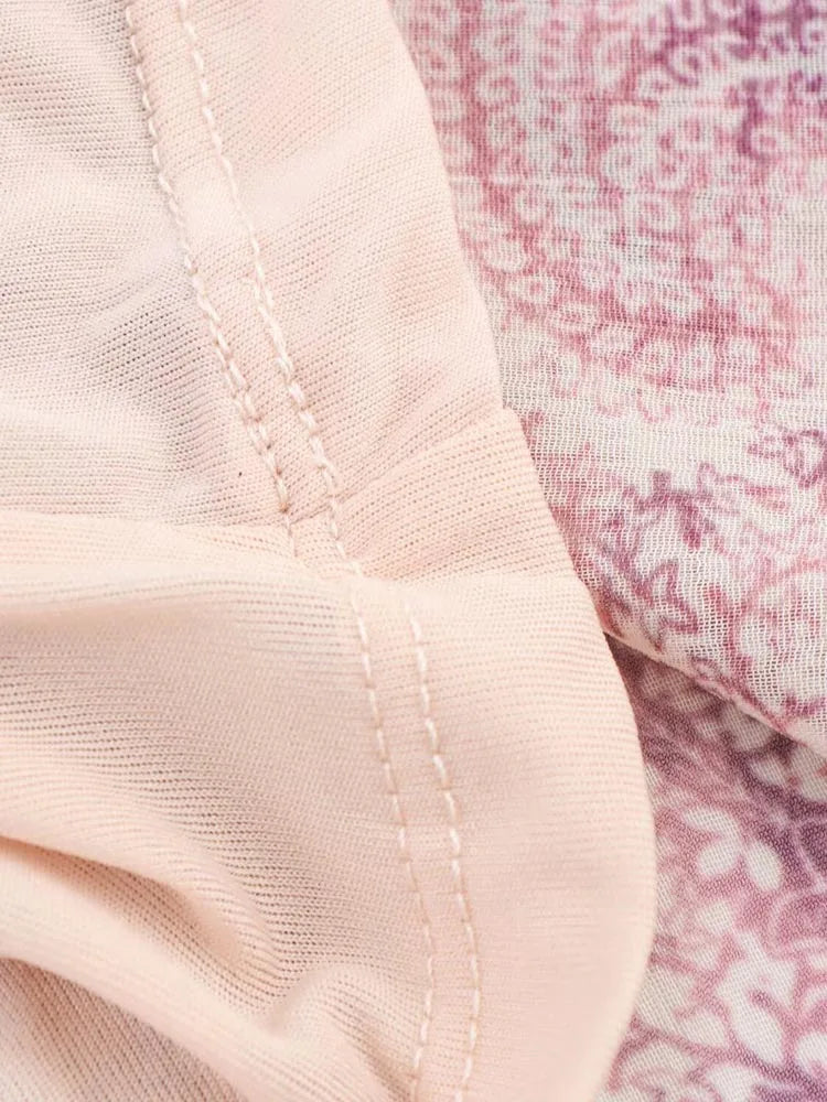 2025 Women Summer MIDI Dress Vintage Print Chiffon V-Neck Cascading Ruffle Long Sleeve Female Elegant Street Dresses Clothing