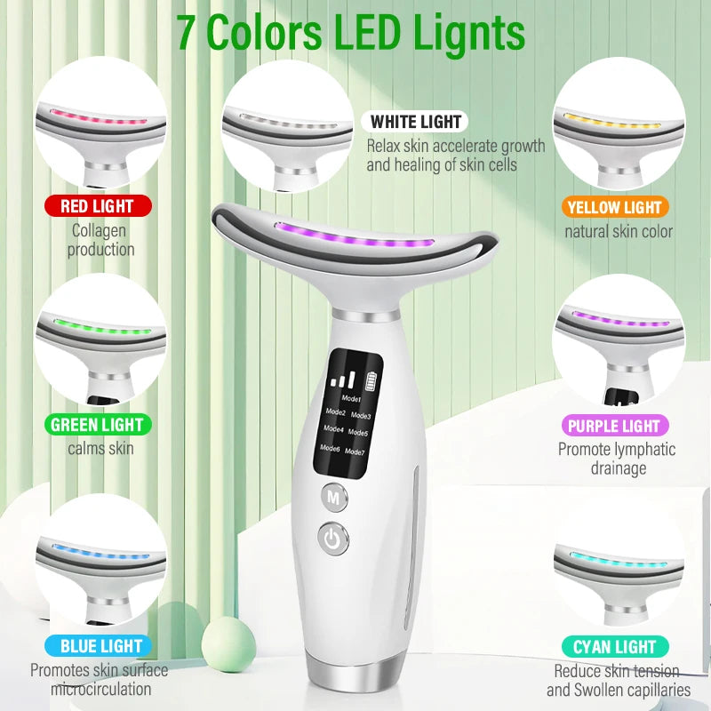 7-color LED facial massage device - USB rechargeable beauty instrument, multi-functional beauty tool, suitable for Christmas