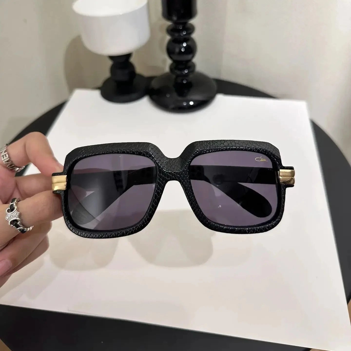 Original ACAZAL MOD6073 Stylish Top Quality Acetate+Leather Frame Men Sunglasses UV400 Clear Lens Business Women Couple Eyewear