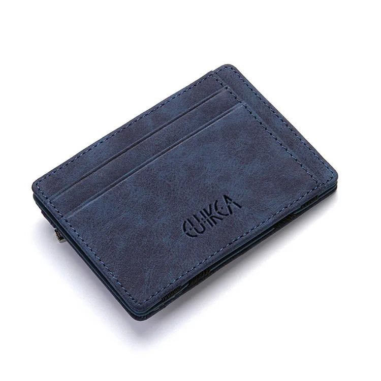 Men Ultra Thin PU Leather Mini Small Magic Wallet with Zipper Coin Pocket Purse Women Pouch Plastic Credit Bank Card Case Holder