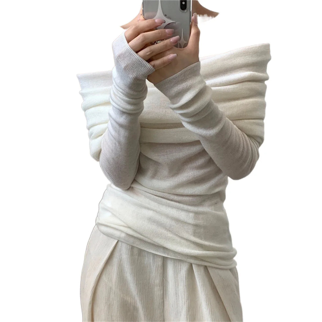 Slash Neck Sweater Women Tops Knitted Slim Basic All-match Sexy Elegant Off Shoulder Autumn Winter Long Sleeve Pullovers Female