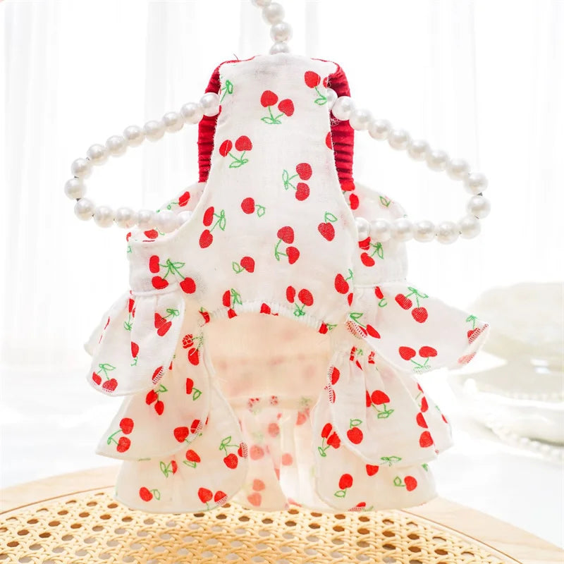 Sweet Cat Dog Dress Summer Clothes Cherry Pattern Girls Sling Dog Vest Skirt For Small Medium Dogs Chihuahua Puppy Dog Dress XXL